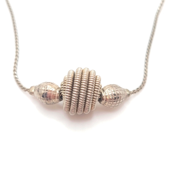 Vintage Coil Wired Ball Silver-tone 14K GP Opera Necklace - Picture 3 of 8